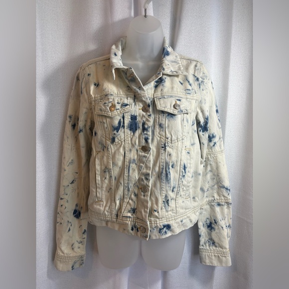 FREE People Rumors Denim Jacket in Jones Tie Dye Blue Size Small EEUC - Picture 6 of 15